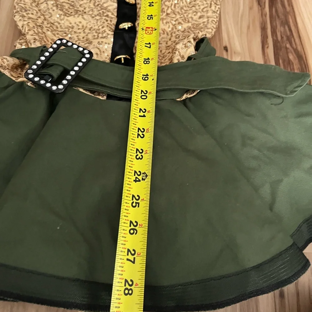 Weissman Gold Sequin and Olive Green Cold-Shoulder Dance Dress